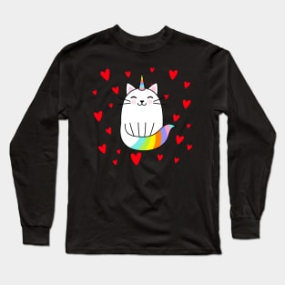 colorful unicorn happy cat love Long Sleeve T-Shirt